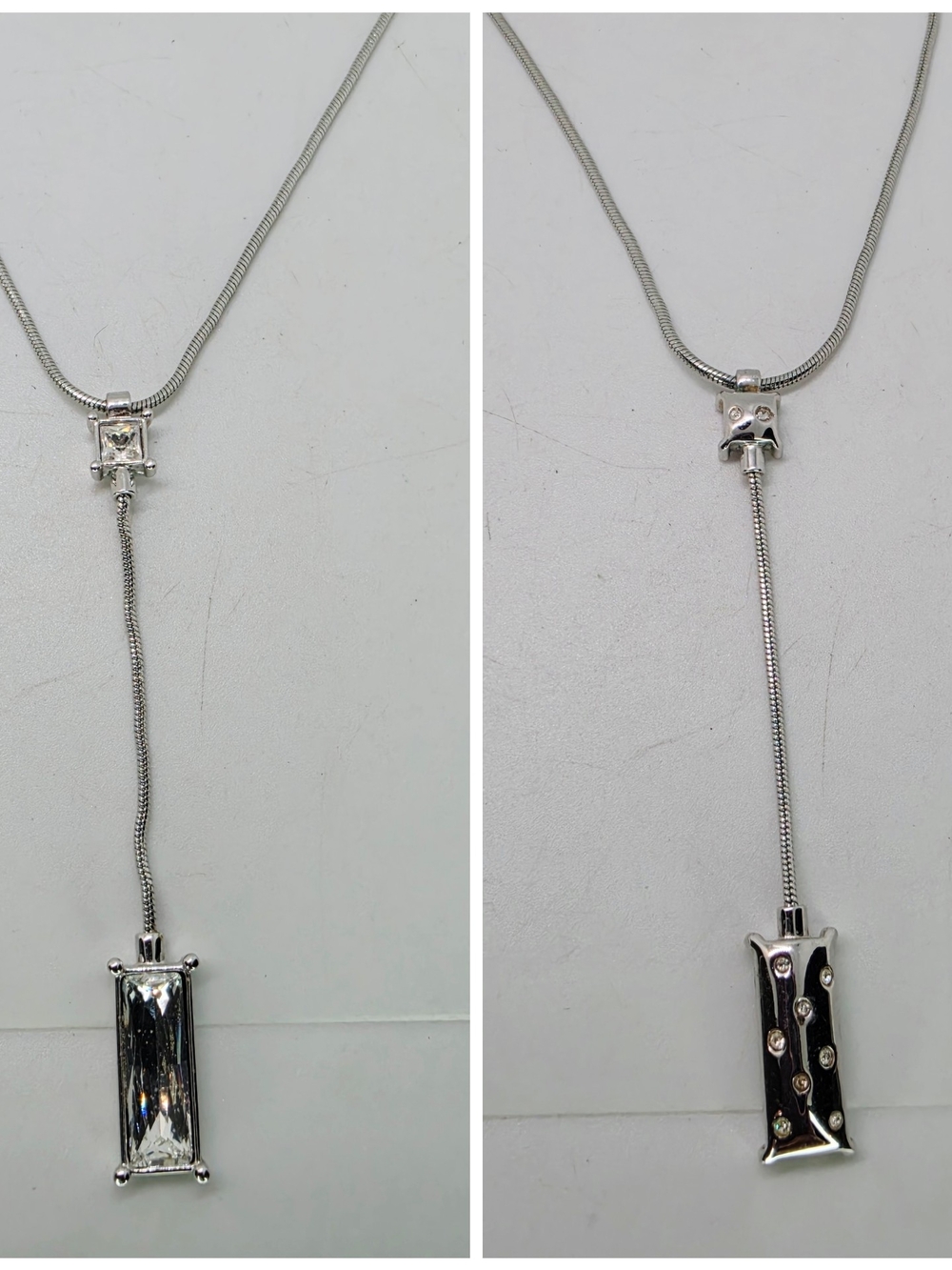 Swarovski Rhodium Plated Crystal Y-Drop Lariat Necklace Bar Pendant Reversible